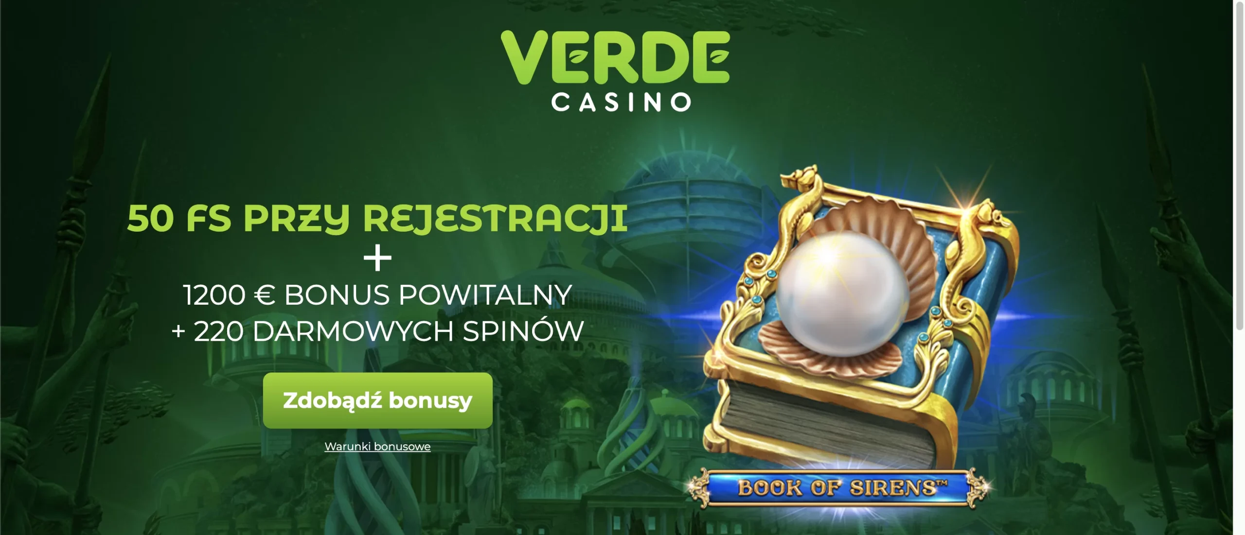 Verde Casino warianty bonusu bez depozytu – 50, 30, 20 free spinów i 100 PLN gotówki