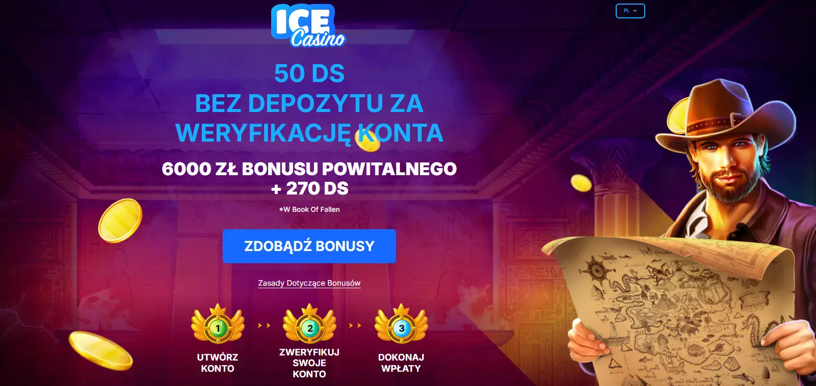 Ice Casino Book of Fallen – 50 free spinów bez depozytu w icecasino 2026