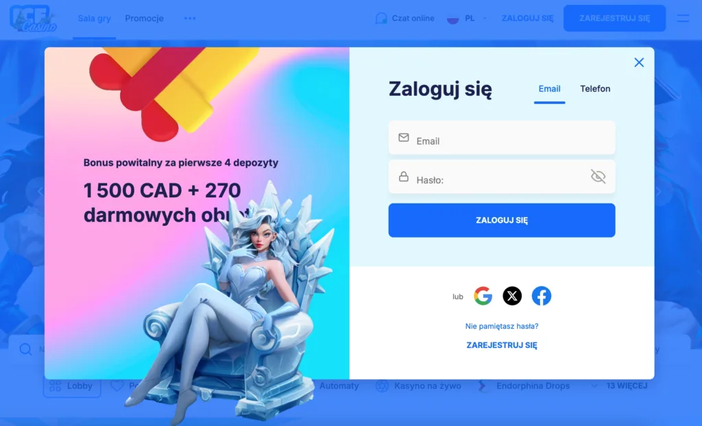 Ice Casino warianty bonusu bez depozytu – 50 FS, 25 EUR, bonus powitalny 6000 PLN