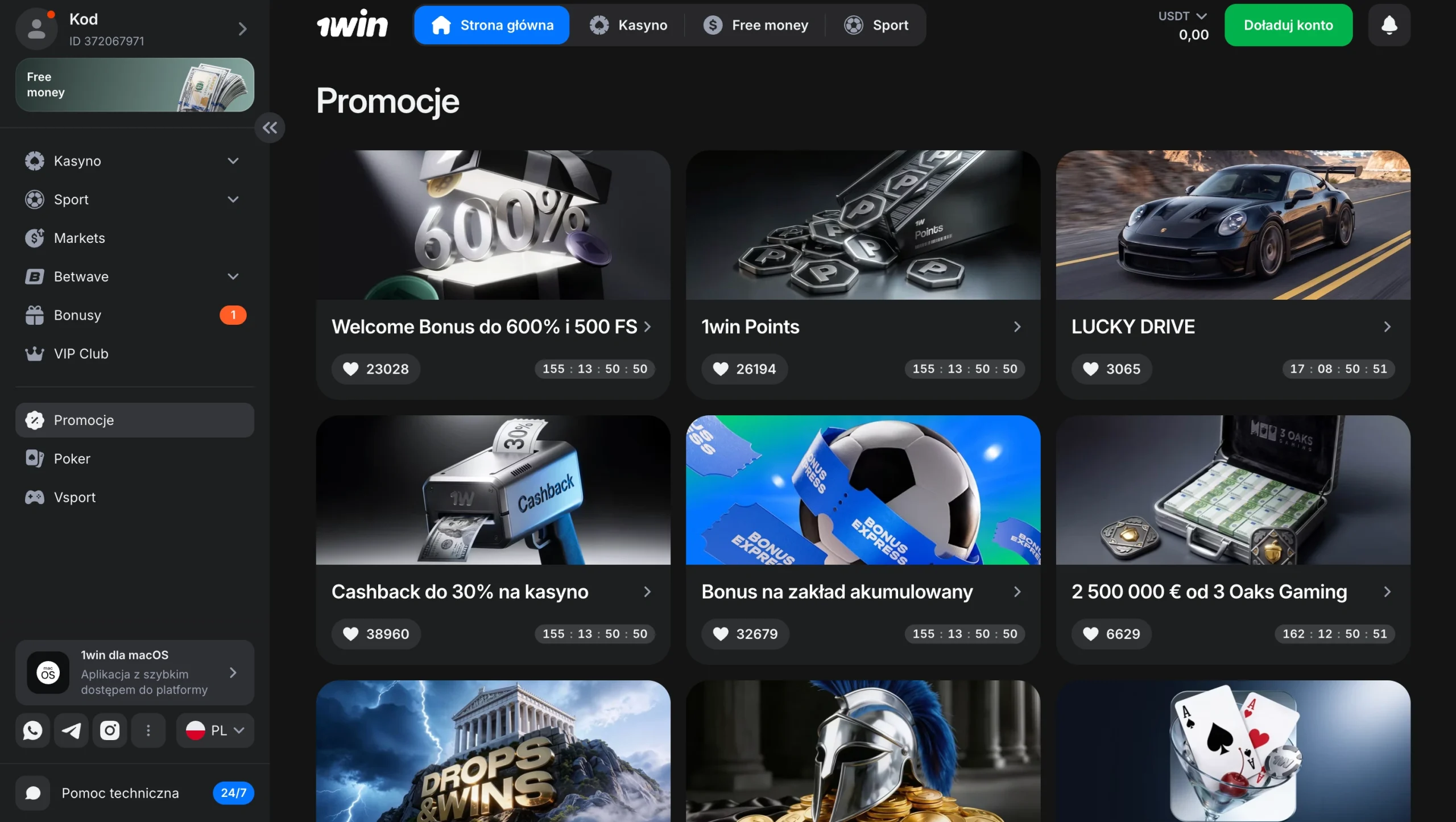 Dzial promocji w 1win, pierwsza czesc listy