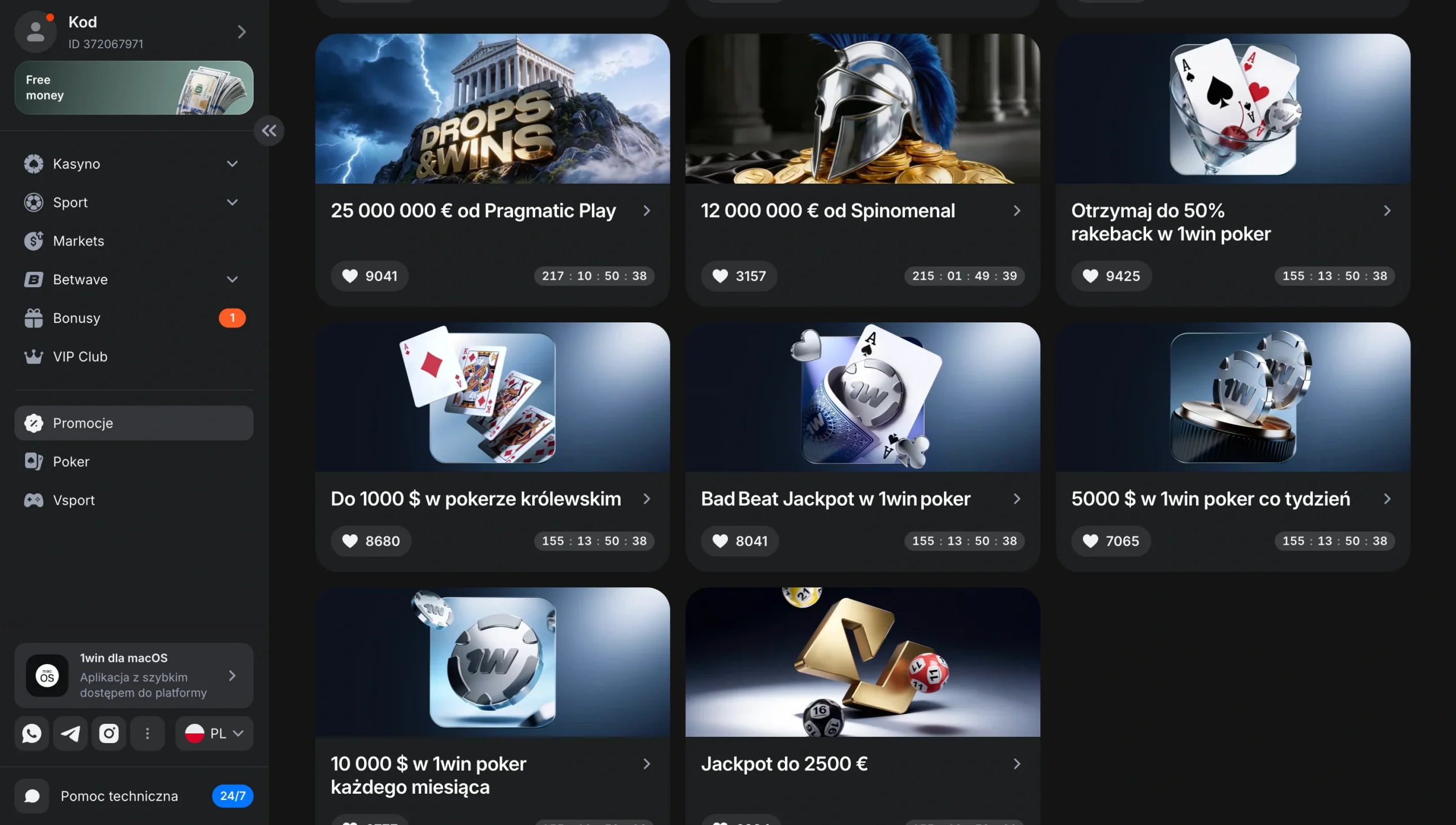 Dzial promocji w 1win, druga czesc listy